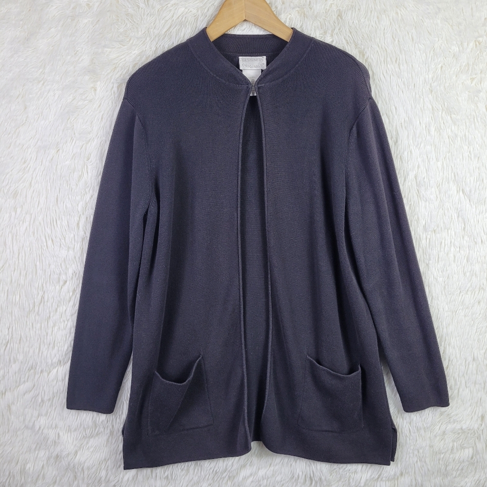 Vtg Designers Originals Black M Cotton Patch Pocket Cardigan Cape Fairy Grunge